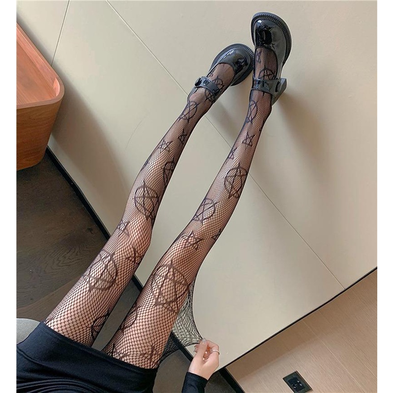 Quần Tất Lưới Đen Co Giãn Họa Tiết Ngôi Sao Năm Cánh Phong Cách Gothic Punk Thời Trang Gợi Cảm Cho Nữ