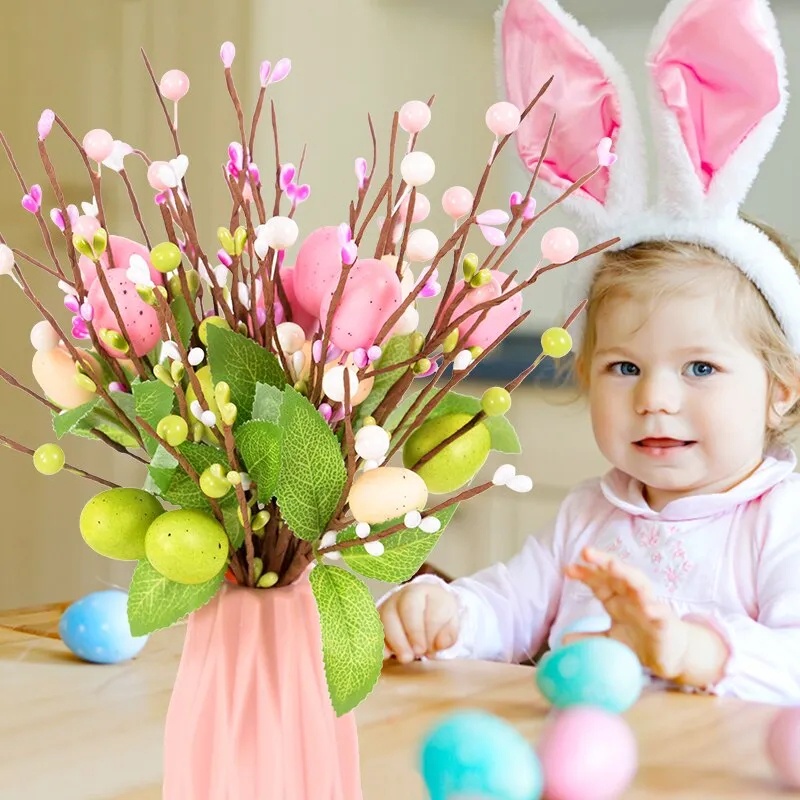 Nhánh Cây Trứng Phục Sinh Nhân Tạo Bằng Xốp Nhiều Màu Trang Trí Bàn Tiệc