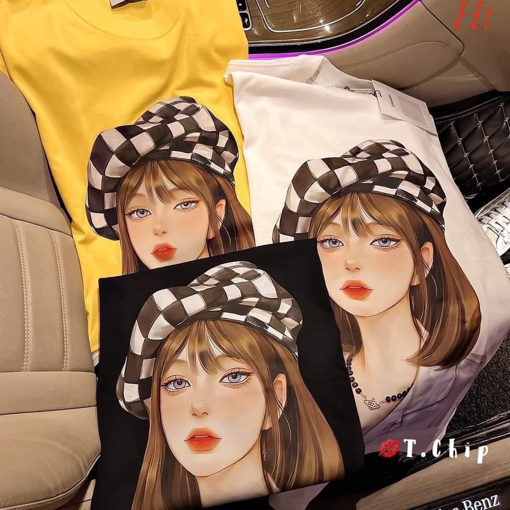 💕𝙁𝙀𝙍𝙍𝙎𝙃𝙄𝙋💕Áo thun - Áo phông quảng châu from rộng in hình cô gái tóc ngắn đội mũ siêu hót trẻ trung , Linh unisex