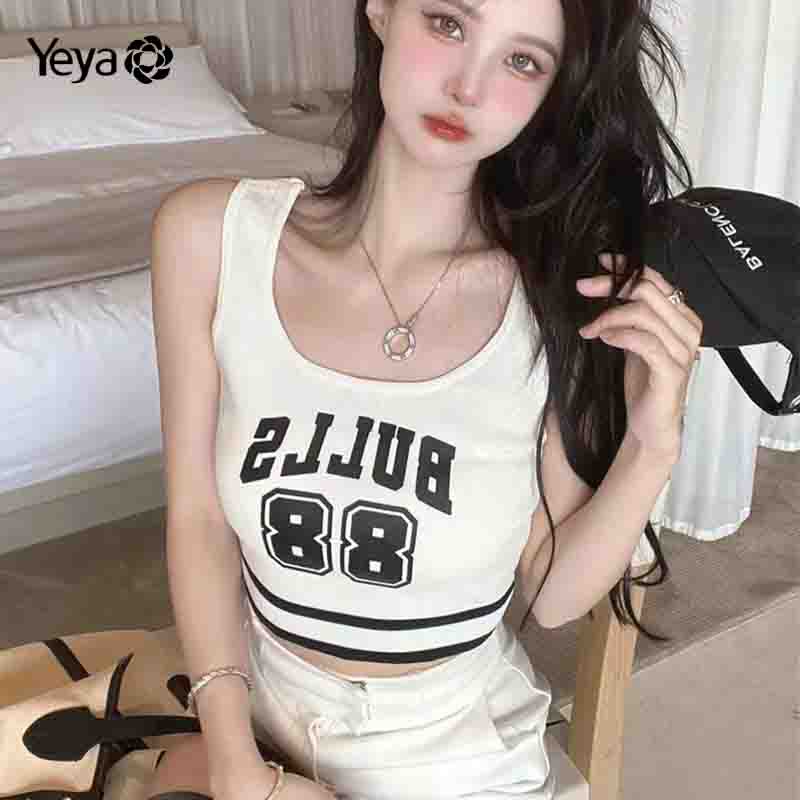 Áo sát nách thể thao YEYA không tay in chữ phong cách Mỹ thời trang dành cho nữ