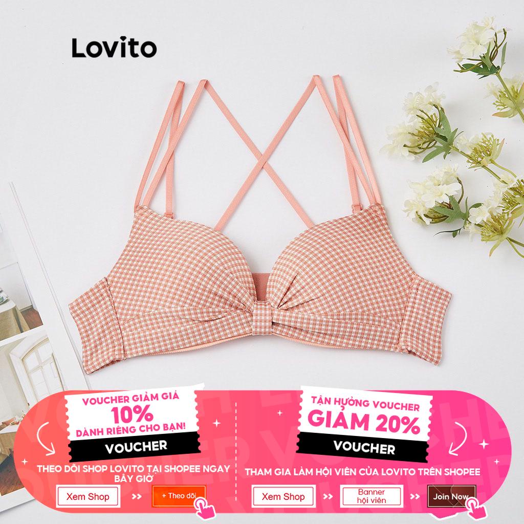 Áo ngực Lovito không gọng họa tiết kẻ sọc với miếng đệm không thể tháo rời L233L089 (màu đen / xanh lá / hồng)