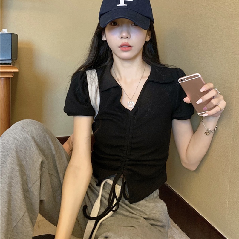 IELGY  Áo Kiểu Dây Rút Cổ Chữ v Màu Xanh Lá niche Thời Trang Cho Nữ