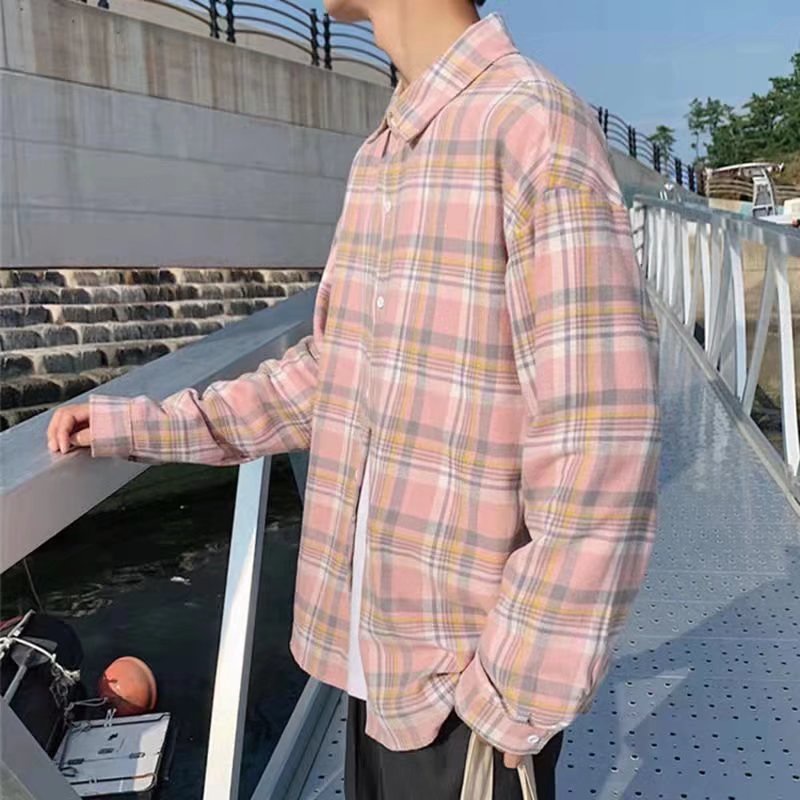 Áo Sơ Mi Nam oversized In Họa Tiết Caro Thời Trang Phong Cách Hàn Quốc Size M-3XL