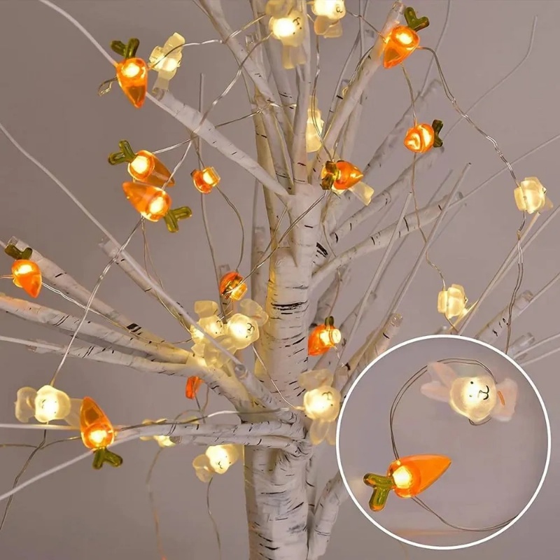 Dây Đèn Led 10 / 20 Bóng Hình Thỏ / Cà Rốt Xinh Xắn Trang Trí Lễ Phục Sinh
