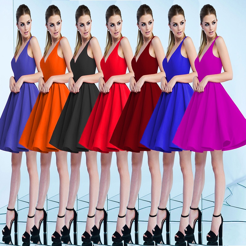 Đầm Mini Hai Dây Cổ Chữ V Thời Trang Dự Tiệc Cưới Cho Nữ