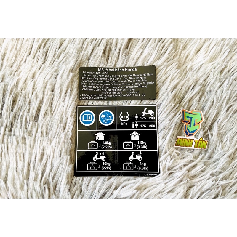 Tem zin thông số và tem thông số lốp zin Lead 125