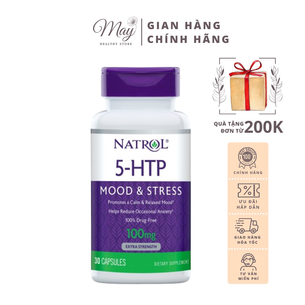 Viên Uống Giảm Căng Thẳng, Cải Thiện Tâm Trạng Natrol 5-HTP Mood & Stress 100 mg (Lọ 30 Viên)