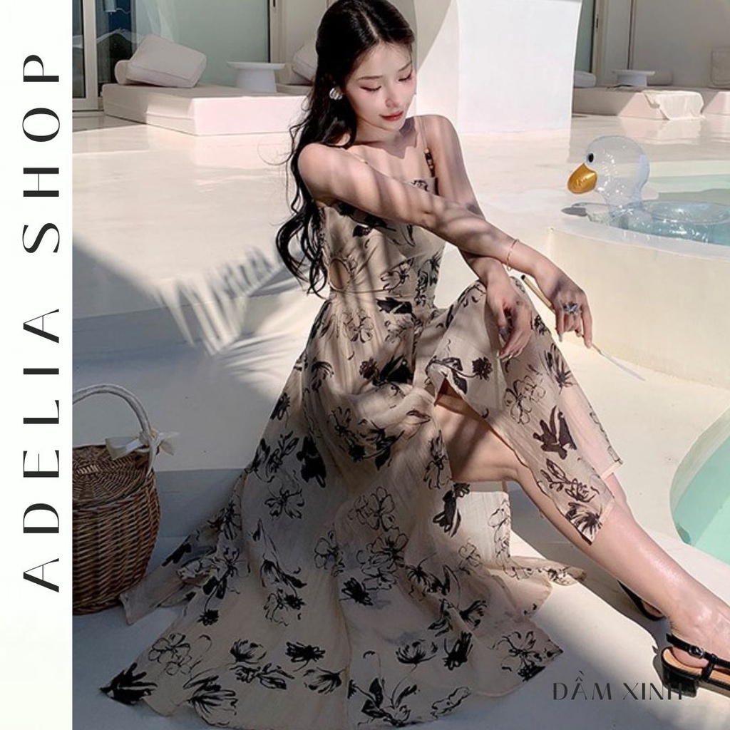 「ADELIA」Đầm 2 Dây Maxi DH32 Họa Tiết In Hoa Cổ Điển Phong Cách Pháp Dáng Dài Xẻ, Đầm Đi Biển Dáng Dài 2023