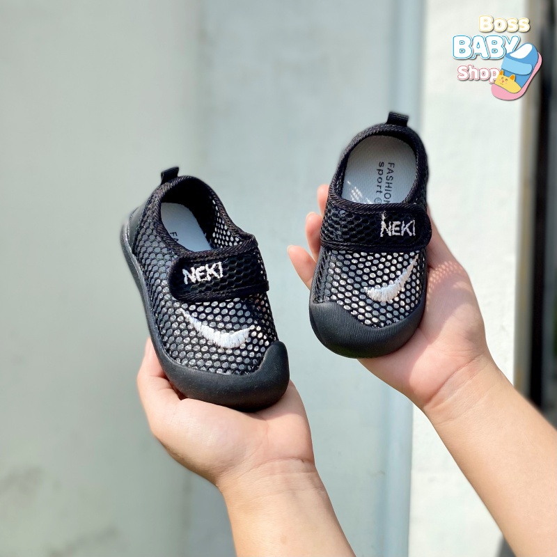 Giày tập đi cho bé trai trẻ em phối lưới thoáng khi bốn mùa đế mềm chống trượt quai ngang êm chân