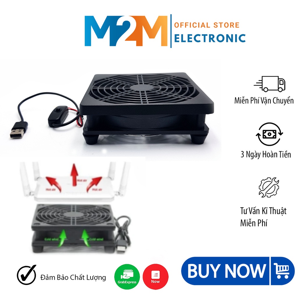 Bộ Quạt 5V USB 12Cm Làm Mát Điện Thoại PC TV Box, Router Mạng Wifi, Quạt Tản Nhiệt Có Ốp Bảo Vệ Kèm Công Tắc Bật Tắt