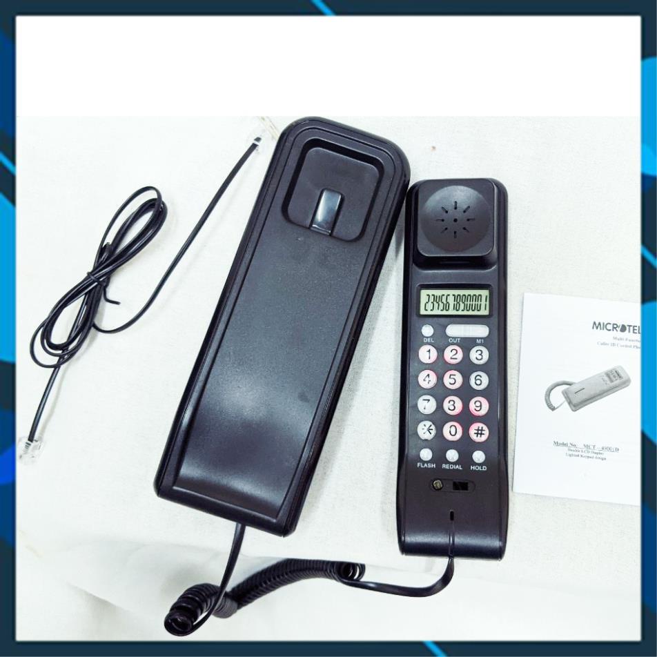 Điện thoại cố định có dây bàn phím trên tay cầm, 2 màn hình hiện số gọi tới, treo tường, cho hotel, cty, gia đình.