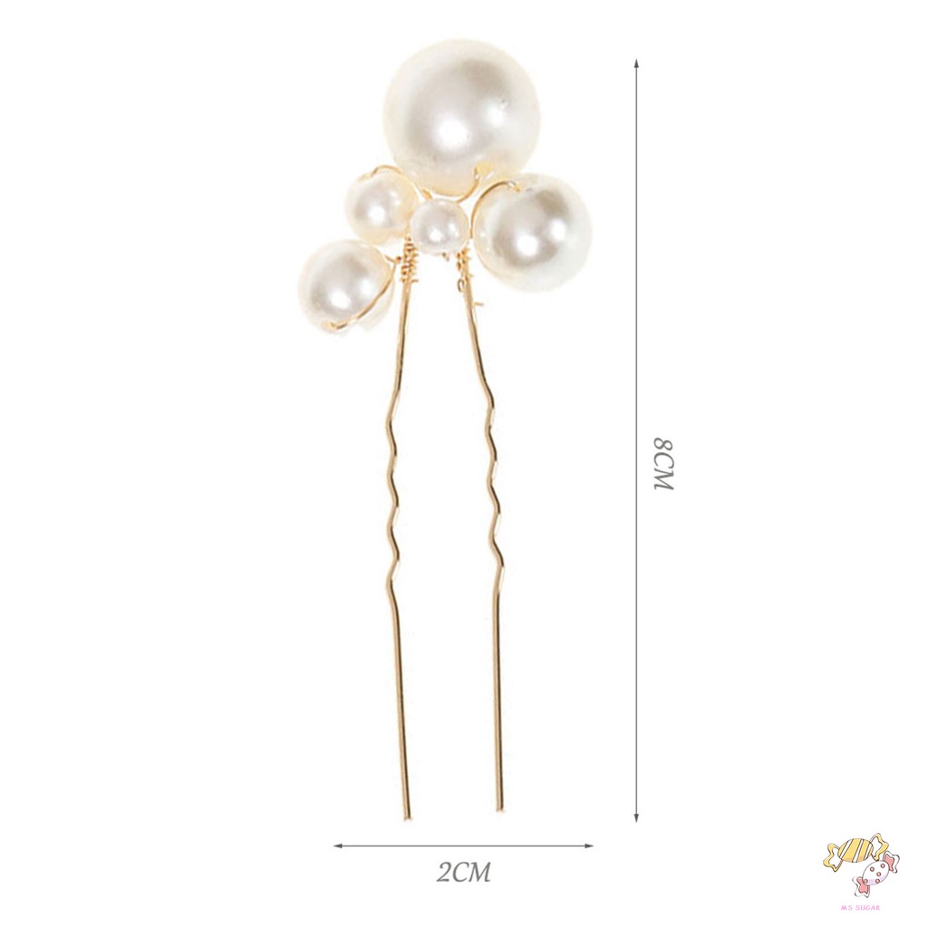 YADORNOS 5pcs/set Trâm Cài Tóc Chữ U Đính Ngọc Trai Giả Bằng Kim Loại Màu Bạc Cho Cô Dâu