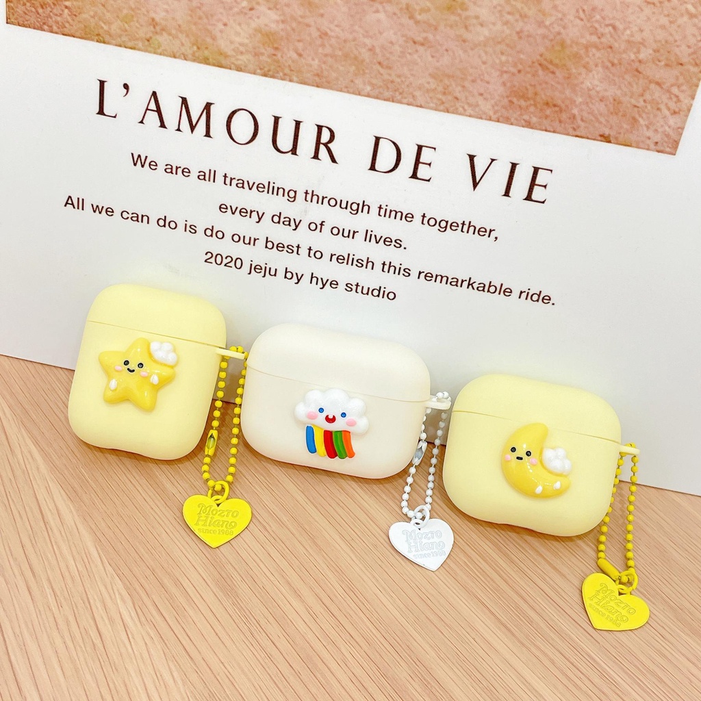 Vỏ Bảo Vệ Hộp Sạc Tai Nghe AirPods 1 2 3 Pro 2 2022 Bluetooth Không Dây Chất Liệu Silicon Mềm Chống Trầy Xước Hình Trăng Sao 3D Sáng Tạo