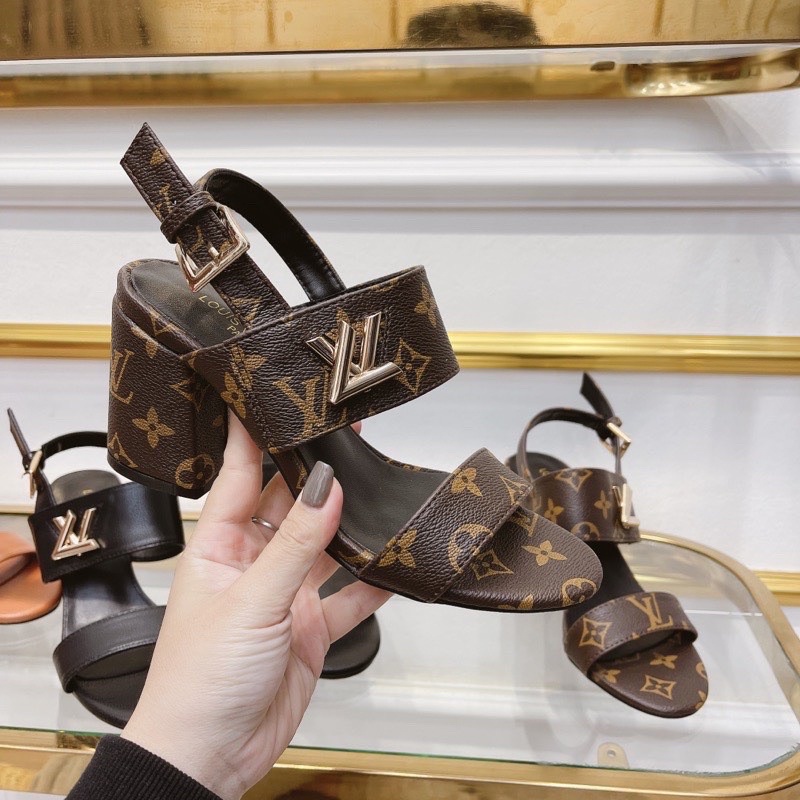 SANDAL LV HOA NÂU GÓT TRỤ