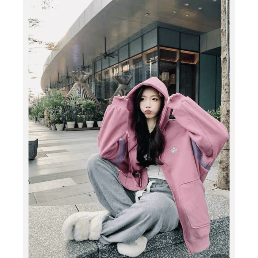 (HCM) ÁO KHOÁC NỈ NỮ 2 LỚP FORM RỘNG CÓ MŨ THỜI TRANG GENZ SIÊU HOT , MỚI 2023 KME FASHION