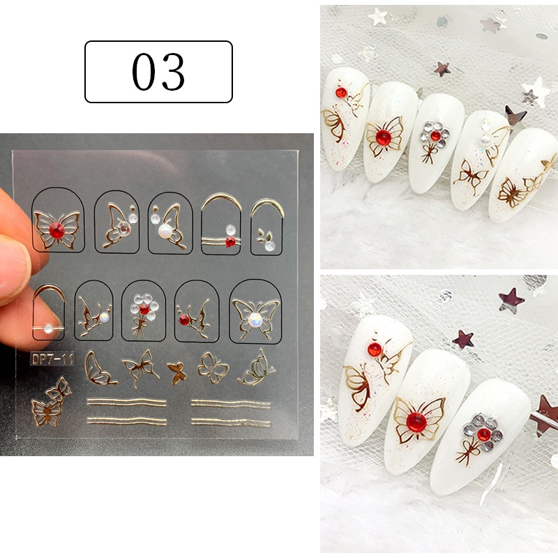 UR SUGAR Sticker 3D Hình Bươm Bướm Trái Tim Đính Đá Dùng Trang Trí Móng Tay