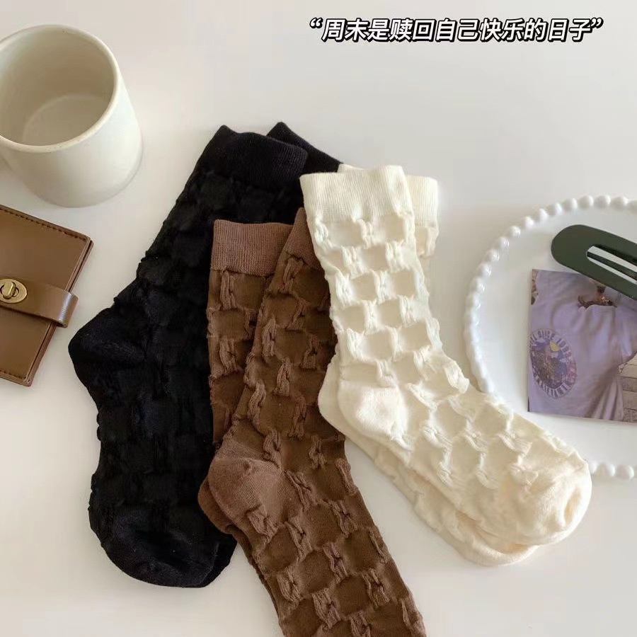 Vớ Dài Trung Bình Màu Trơn Họa Tiết Sọc Caro Thời Trang Xuân Hè Cho Nữ