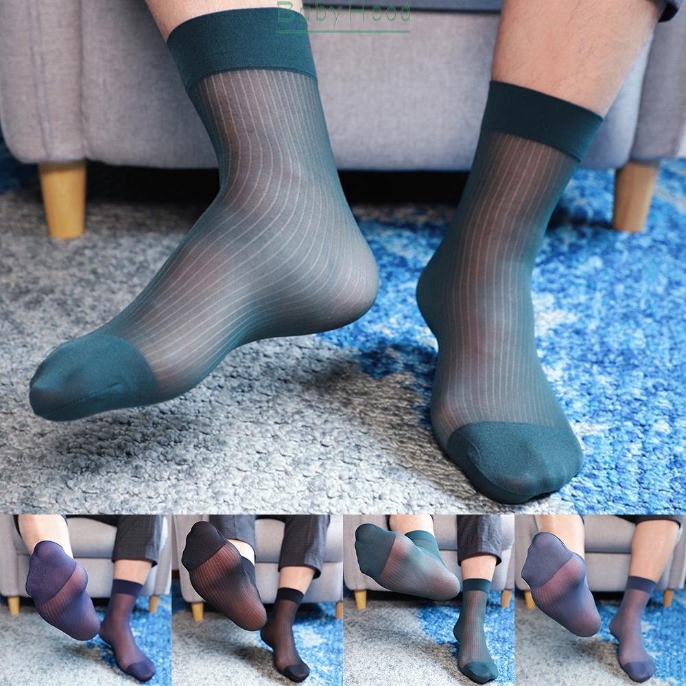 Socks Wide Striped Breathable Business Dress See Through Sheer Stocking#BBHOOD