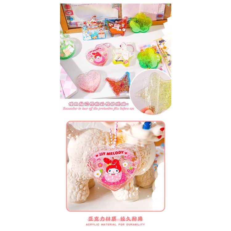 Peach Free chain Quicksand cartoon design cute pendant DIY pendant acrylic keychain
