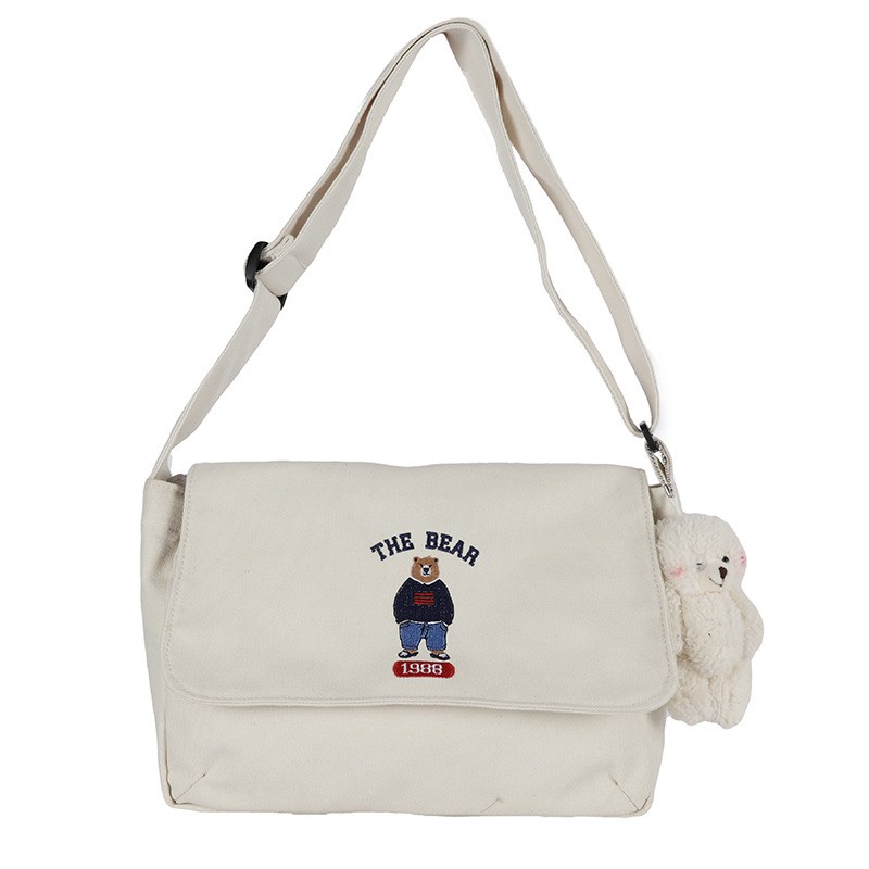 Túi Đeo Chéo Túi Vải Canvas Đeo Vai In Hình Gấu THE BEAR Phong Cách Hàn Quốc  MTT0313