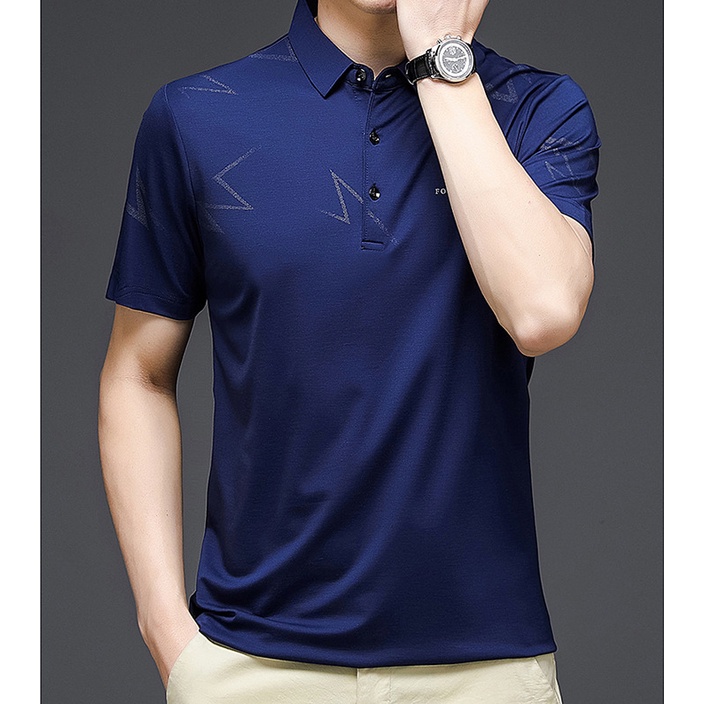 Áo Thun POLO Tay Ngắn Bằng Lụa Lạnh Mỏng Thoáng Khí In Chữ Phong Cách Đơn Giản Thời Trang Công Sở Cho Nam