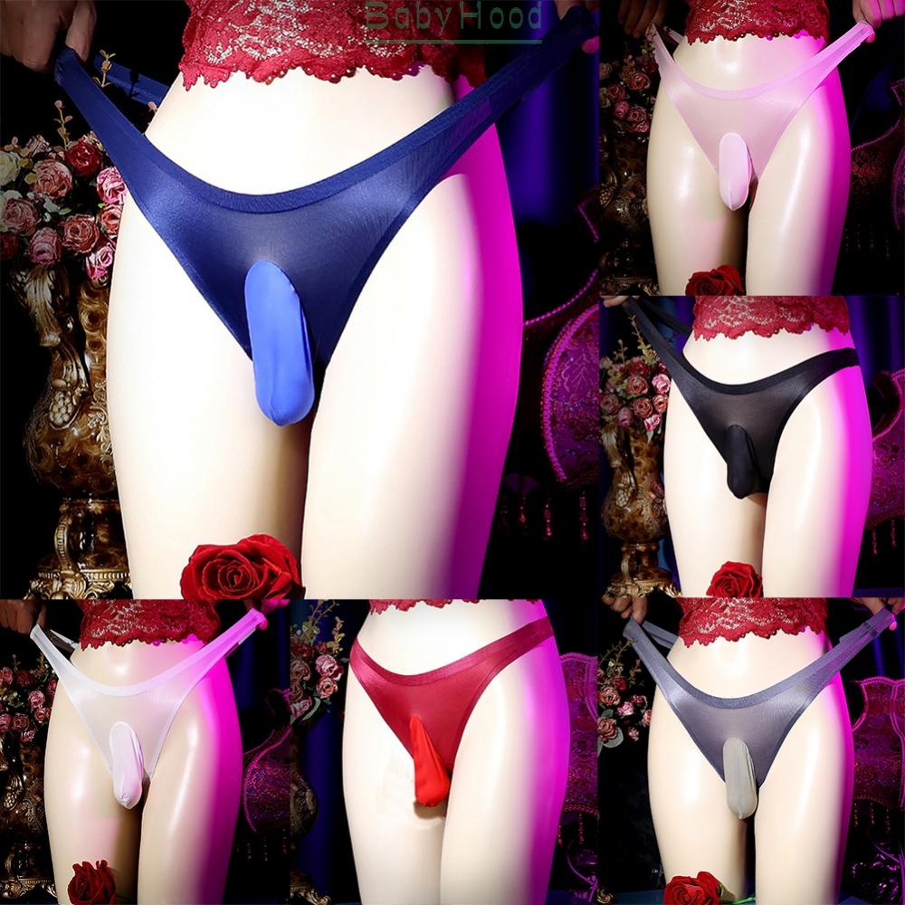 Men Ice Silk Sexy Sissy Pouch Panties Sheer G-String Underwear Lingerie Thongs hot sale#BBHOOD