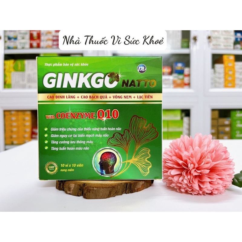 Ginkgo Natto giúp tăng cường lưu thông máu não giảm đau đầu, hoa mắt, chóng mặt (Hộp 100 viên)