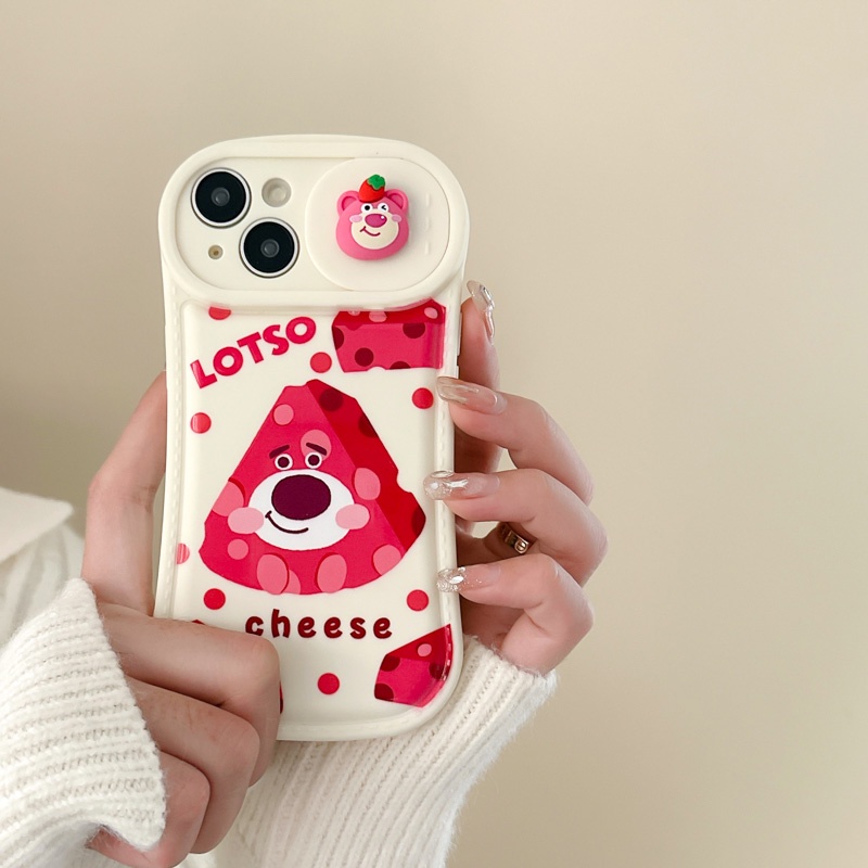 Ốp Điện Thoại Dày Chống Sốc Có Nắp Trượt Bảo Vệ Camera In Hình Gấu Dâu Tây Dễ Thương Cho iPhone 11 12 Pro Max X XS XR XSMAX