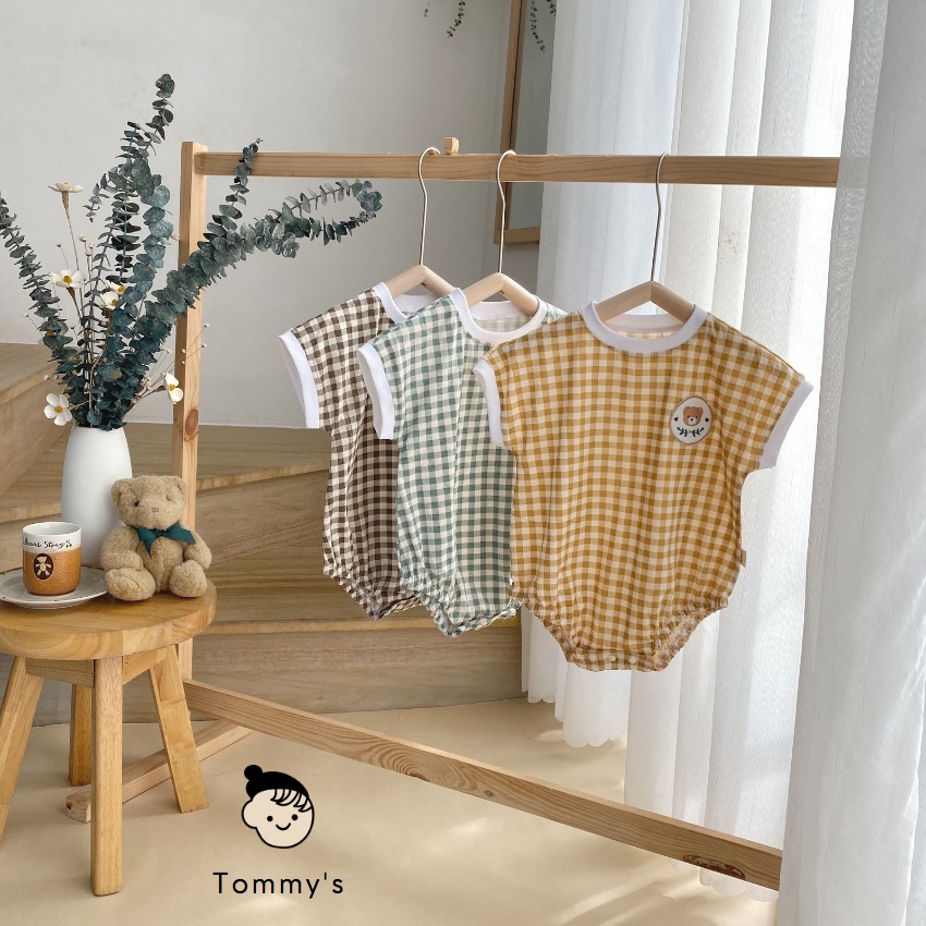 Body ngắn tay cho bé 0-24 tháng hoạ tiết gấu thun cotton xuất Hàn mềm mát