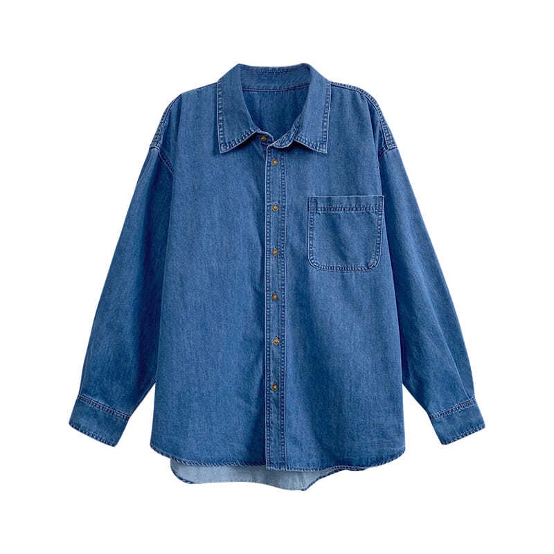 Áo Sơ Mi Denim Dài Tay Dáng Rộng Phong Cách Retro Nhật Bản Hàng Mới Dành Cho Bạn Nữ