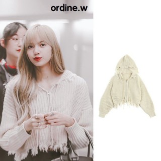 ORDER_áo khoác len croptop mỏng có mũ BLACKPINK Lisa