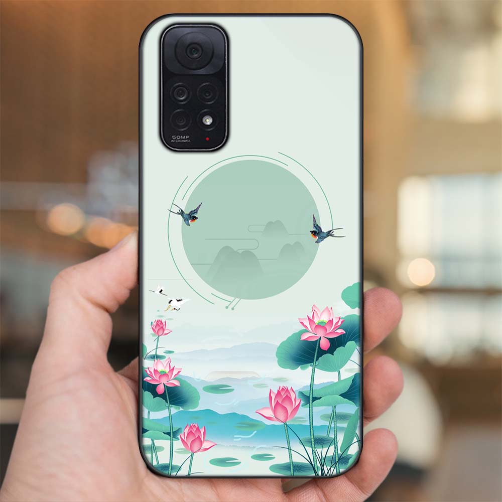Ốp lưng Xiaomi Redmi Note 11, Note 11s viền đen in hình Hoa Sen Hoa Đẹp