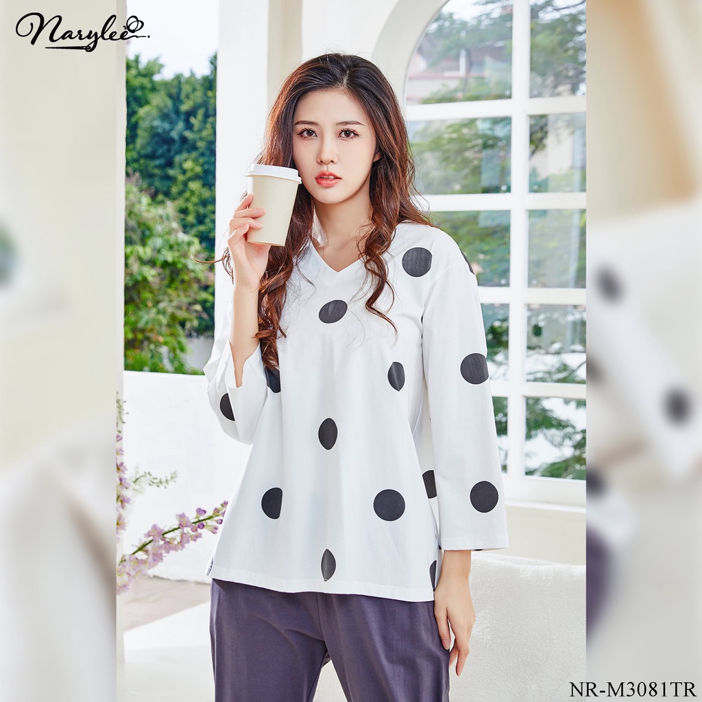 Bộ mặc nhà mùa xuân áo tay lỡ chất cotton mỏng Narylee mã NR-M3081