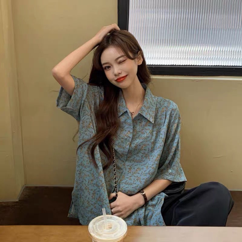 Áo Sơ Mi Voan Hoa Ngắn Tay Dáng Rộng Thiết Kế Mới Thời Trang Mùa Hè Theo Phong