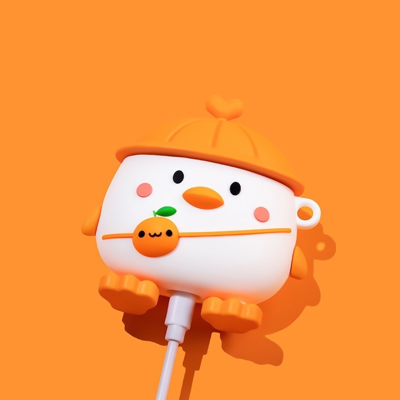 Vỏ Bảo Vệ Hộp Sạc Tai Nghe AirPods Gen1 / 2 3 Pro Bằng Silicon Mềm Hình Gà Màu Cam