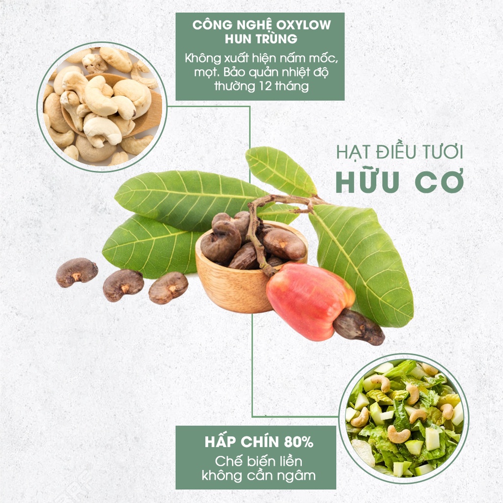 VietOrganic: Hạt điều tươi hữu cơ hạt vỡ  - Túi 500g