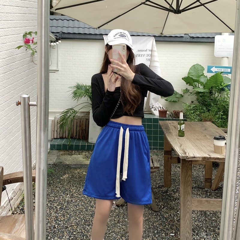 Quần short XINLANYASHE dáng chữ A lưng cao phối dây rút phong cách Hàn Quốc dành cho nữ