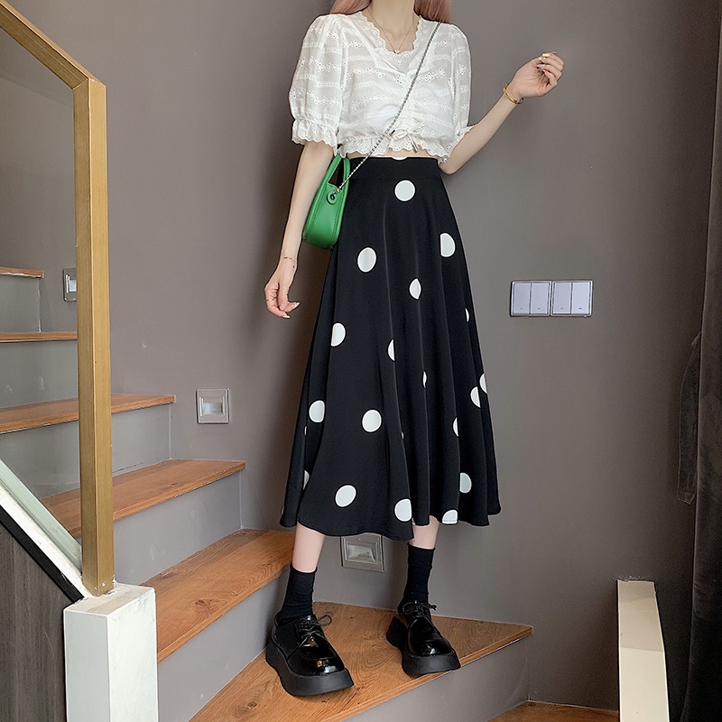 SUXI Chân Váy Chữ A Lưng Cao Họa Tiết Chấm Bi Thời Trang Cho Nữ