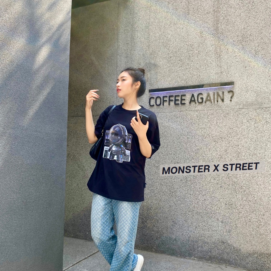 Áo thun unisex MONSTER X STREET Robot Phi Hành Gia phông tay lỡ nam nữ form rộng Local Brand