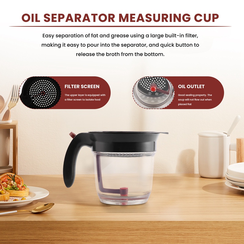 Cốc Đong Tách Dầu 1000ML Kèm Bộ Lọc Thả Đáy Chuyên Dụng Cho Nước Sốt Gravy Và Các Dung Dịch Khác