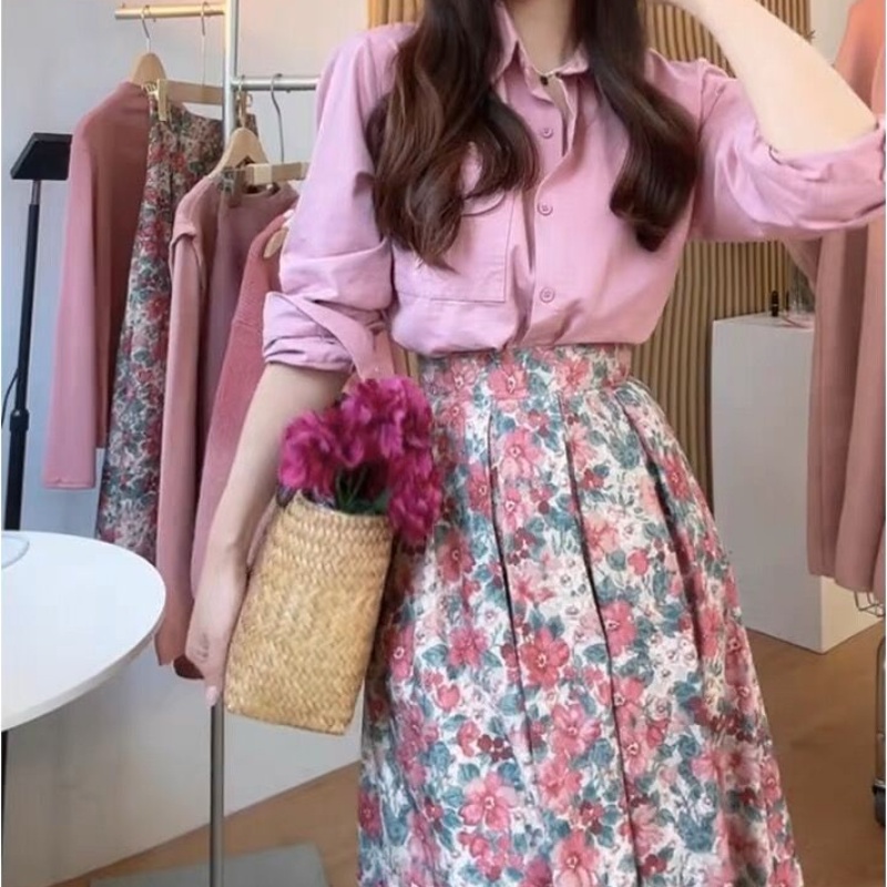 Set Áo Sơ Mi Và Chân Váy Phong Cách Hàn Quốc Mới Cao Cấp Cho Nữ