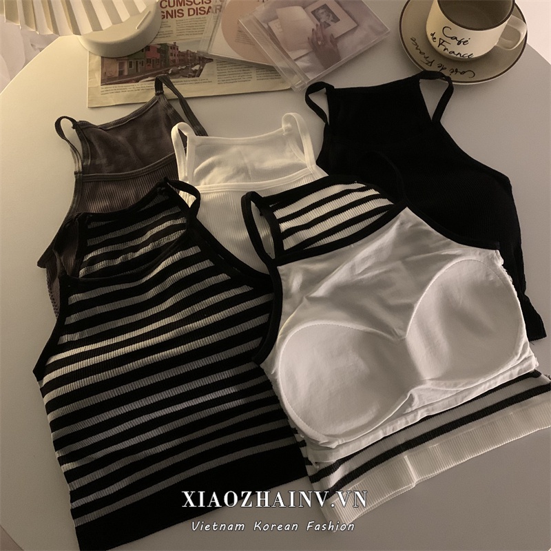 Xiaozhainv Áo Croptop Dệt Kim Kẻ Sọc 3 Màu Sắc Lựa Chọn Phong Cách Hàn Quốc Cho Nữ | BigBuy360 - bigbuy360.vn