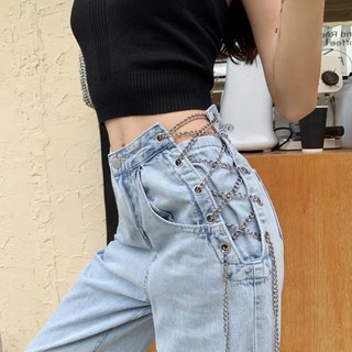 [ ORDER ] Quần jeans trend dây xích dáng suông
