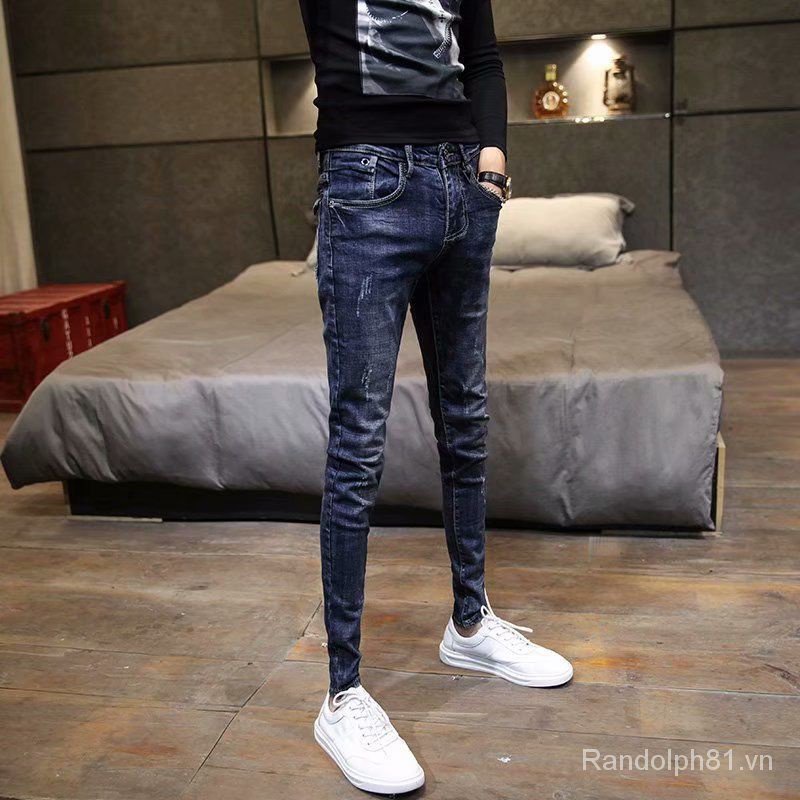 Quần Jeans Dài Phối Vết Rách Thời Trang Dành Cho Nam