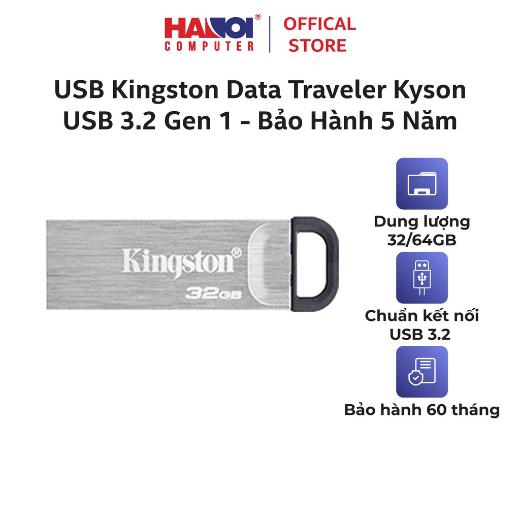 Thiết bị lưu trữ USB Kingston 32GB/64GB/128GB DataTraveler Kyson (USB3.2 Gen1) - Bảo hành 60 tháng