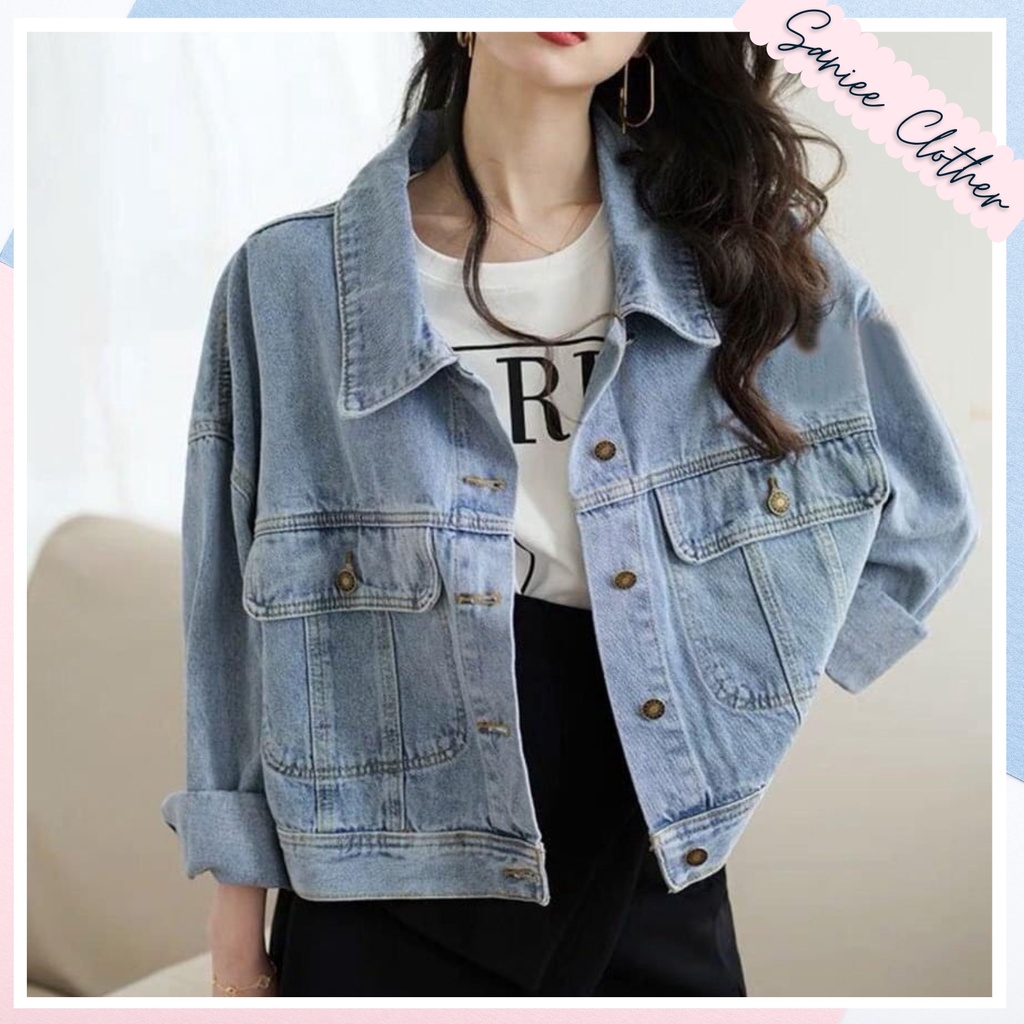 Áo khoác jean denim lửng, áo khoác jean nữ vải bò dày màu wax hàng freesize cao cấp SanieeClothes | BigBuy360 - bigbuy360.vn
