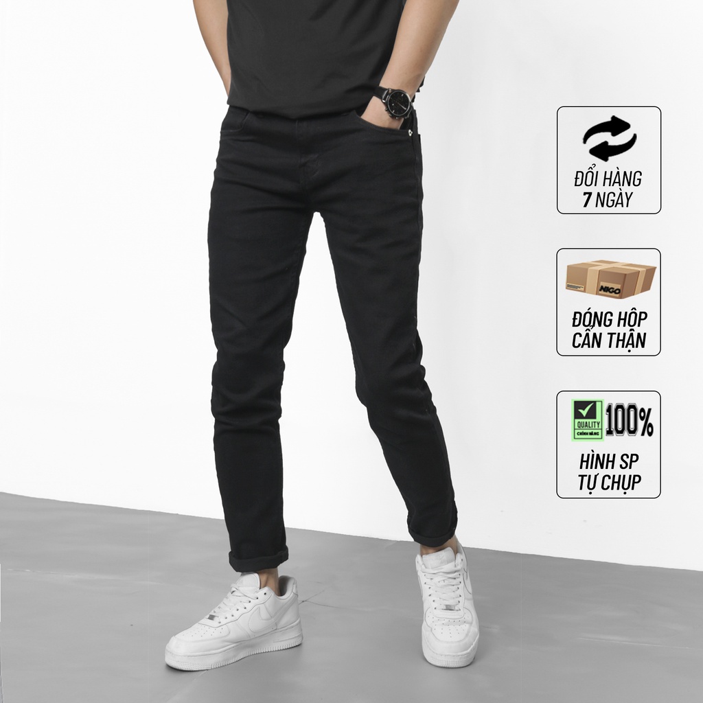 Quần jean nam đen trơn skinny tape QJ01 NIGO co dãn ống ôm quần bò nam đen cao cấp