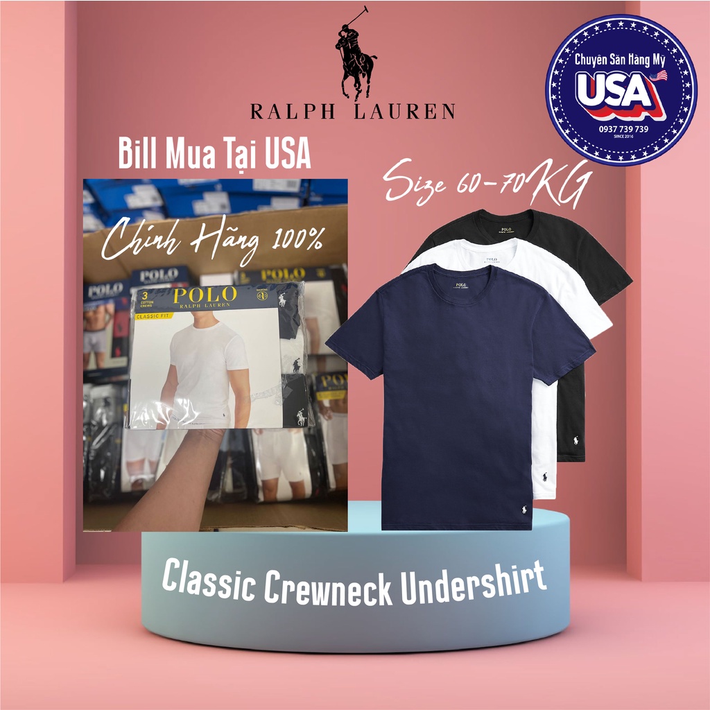 Set 3 Áo Lót Nam Polo Ralph Lauren Classic Crewneck Undershirt 3-Pack