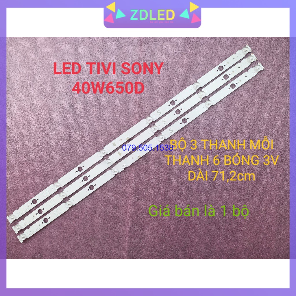 THANH ĐÈN LED TIVI SONY KDL- 40W650D HÀNG MỚI 100%, BỘ 3 THANH, MỖI THANH 6 BÓNG, MỖI BÓNG 3V, DÀI 71,2cm