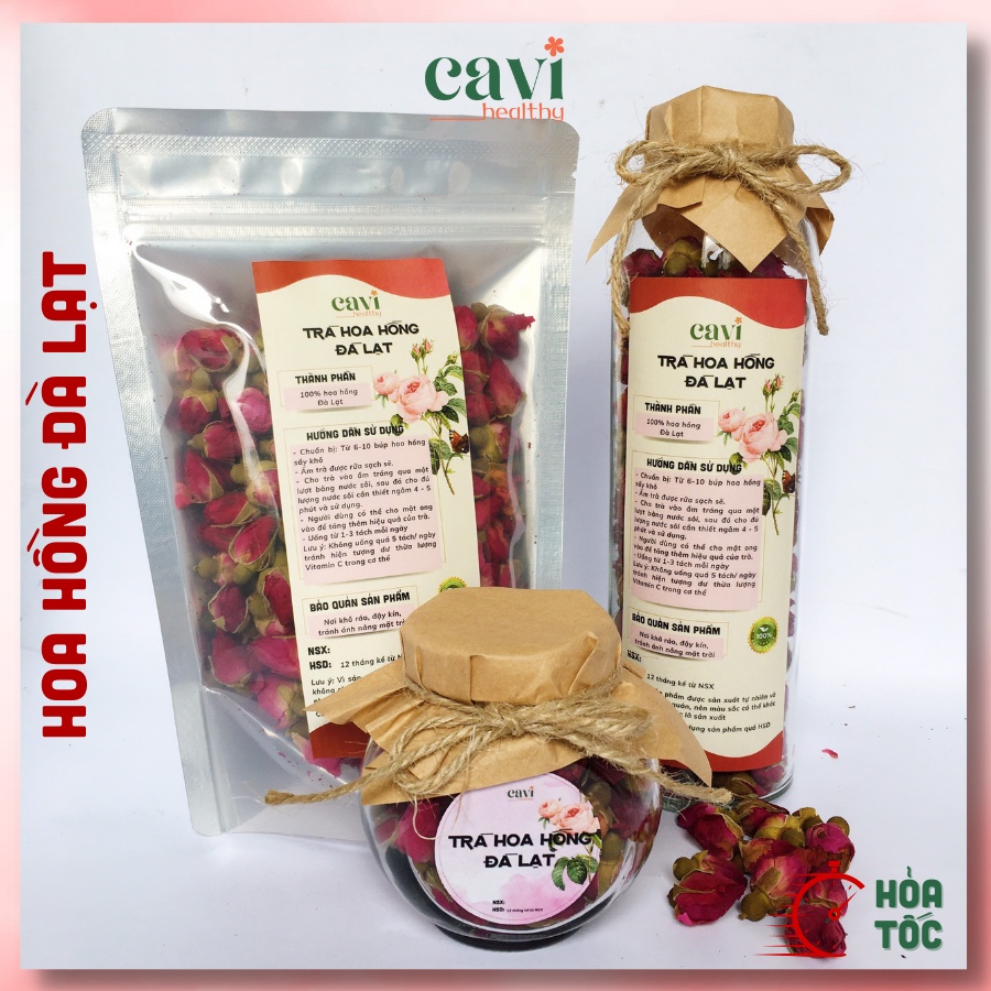 Trà Hoa Hồng Đà Lạt sấy lạnh nguyên bông 100gr Cavi Healthy Đẹp Da, Giảm Stress, Thải Độc